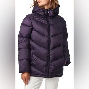 Dark Purple Bernardo Chevron Quilted Water Resistant Puffer Coat